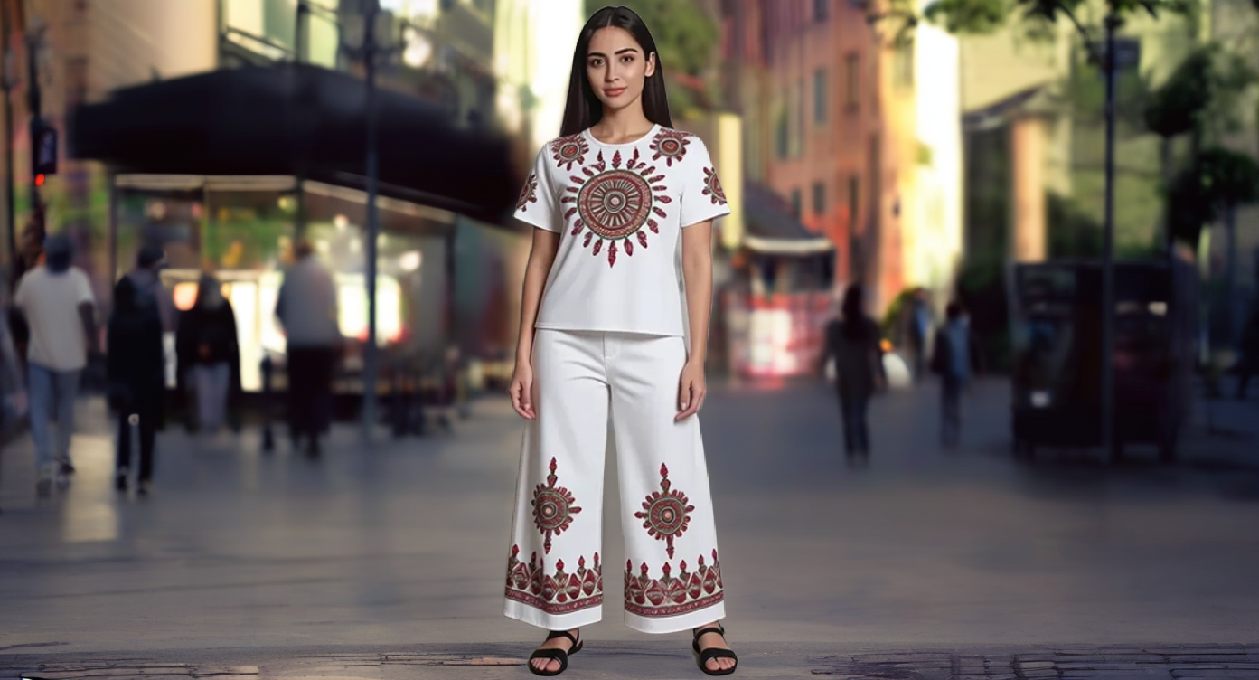 AI virtual try-on result — editorial fashion photo generated from a selfie