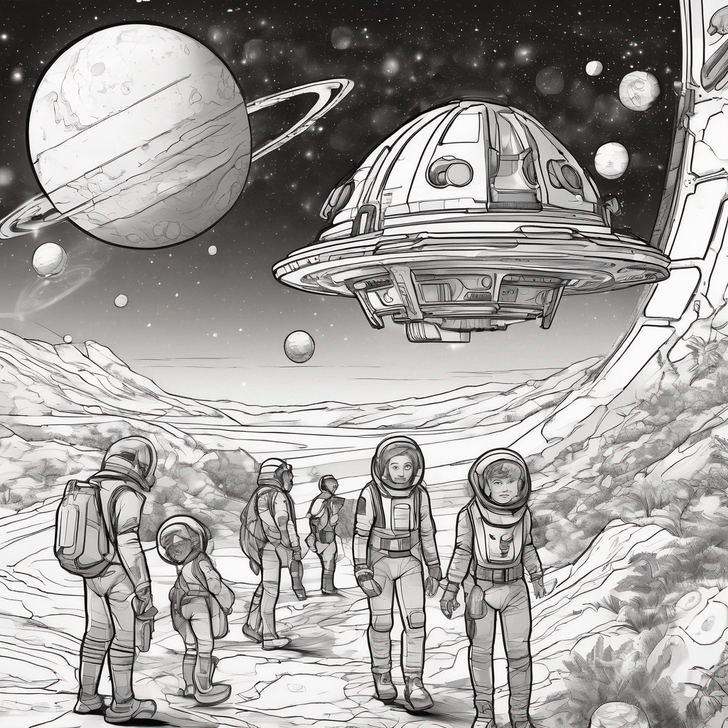 Alien planet deep space coloring page