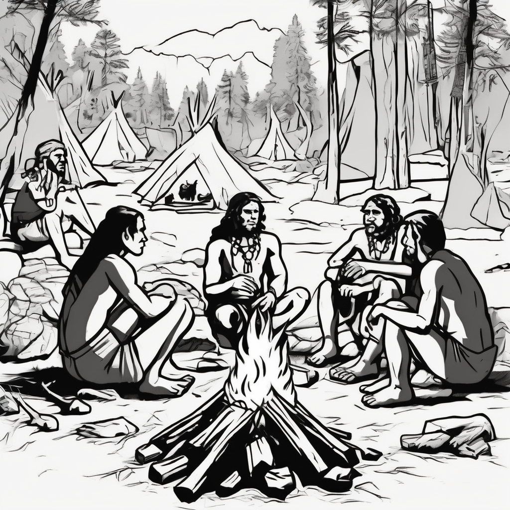 Paleolithic humans mammoth hunt coloring page