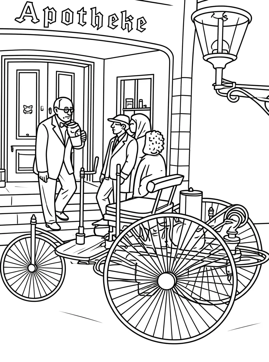 Patent-Motorwagen technical drawing coloring page