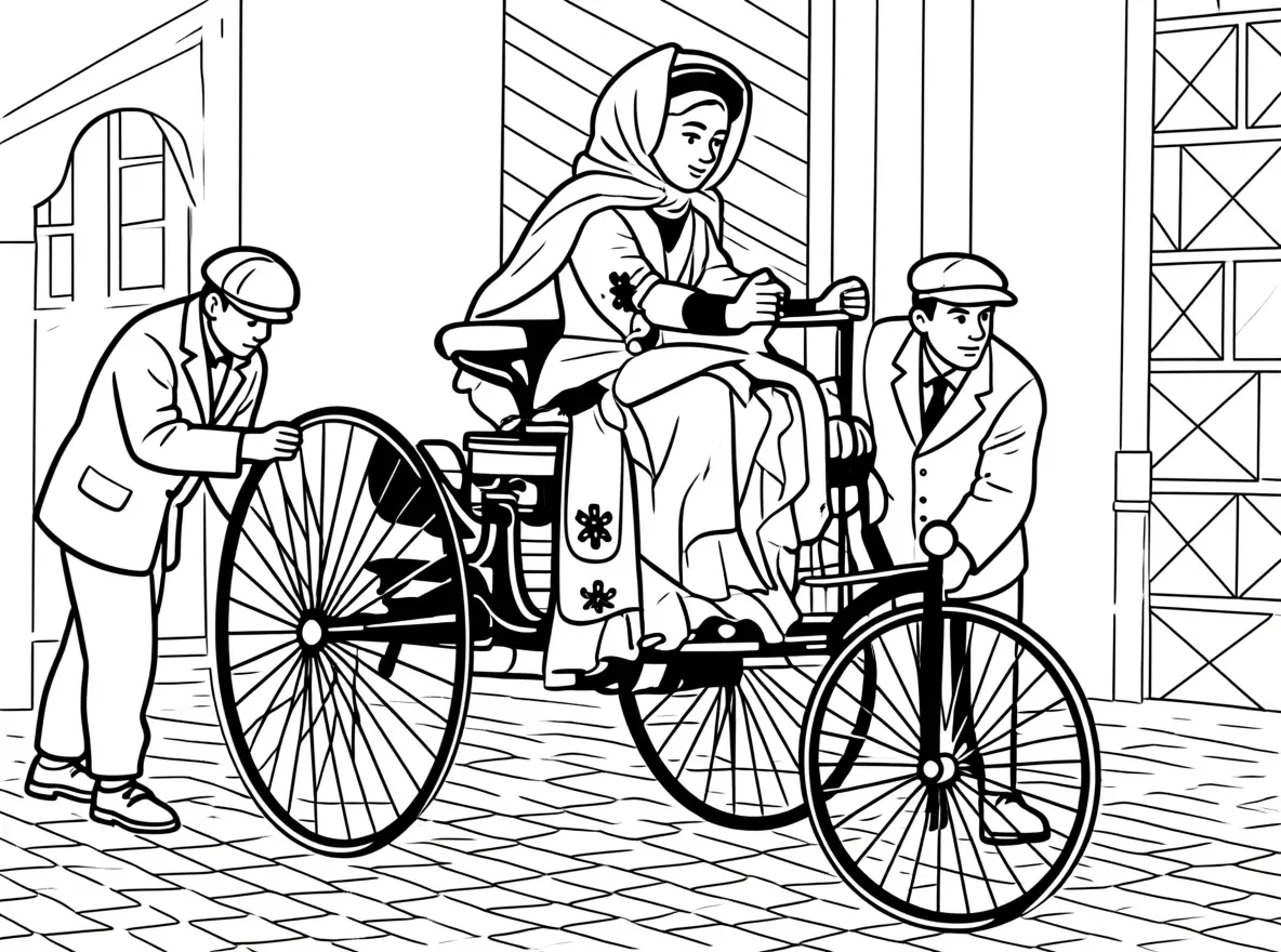 Bertha Benz departure from Mannheim coloring page